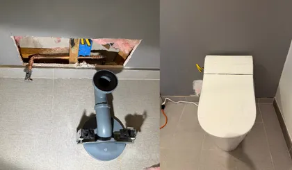 A toilet installation taken from rough-in through to the finished fixture, set and sealed by Natan Group